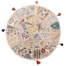 Indischer Boho Rund Patchwork Boden Kissenbezug Sitz Bestickt Baumwolle 28x28