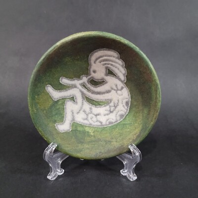 Raku Art Pottery Kokopelli Dish Artist Signed 5.25'' Diameter J. Diller