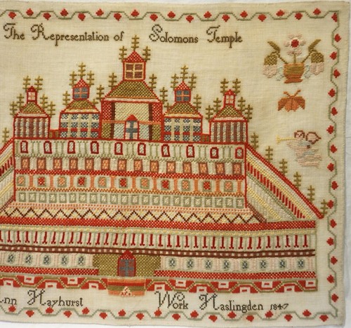 MID 19TH CENTURY "SOLOMON'S TEMPLE" & MOTIF SAMPLER BY MARY ANN HAYHURST - 1847 - Bild 3 von 12