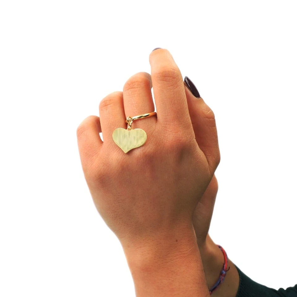 Anello Ciondolo Cuore in Argento 925 Placcato Oro con Incisione Gratuita - Immagine 3 di 4