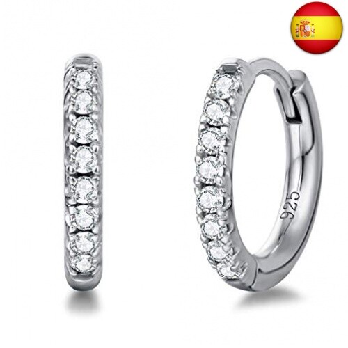 Pendientes de Aro Pequeños Ronda para Mujer Plata de ley 925 Chapada Oro Blanco