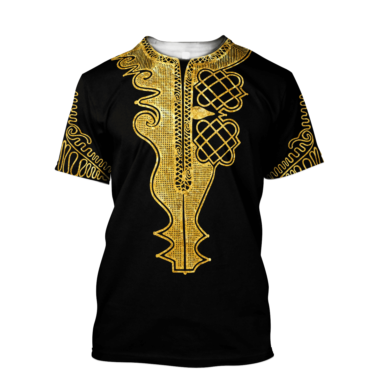 African Golden Dashiki Pattern 3D Over Printed Unisex Deluxe T- Shirt