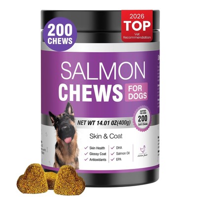 Omega 3 Skin and Coat Supplement for Dogs 200 Chews Dog Fish Oil Supplements ...