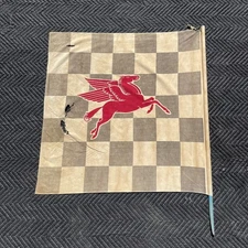 Mobil Oil & Gas Checkered Pegasus Race Flag Vintage 35” x 35”