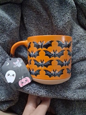 Global Design Connections Halloween Mug Orange Black Flying Bats Ceramic