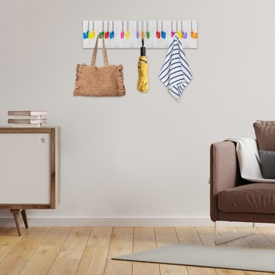 Wall Hook Piano Shaped Wall-Mounted Coat Rack W/ 16 Hooks Multicolour Towel Hook