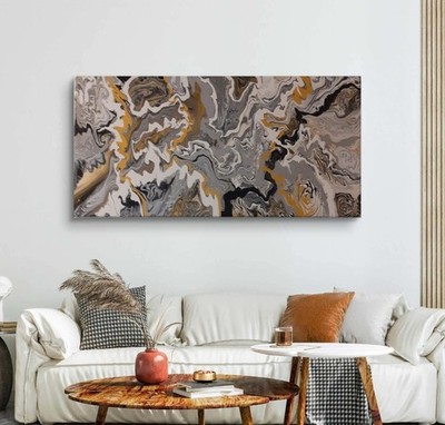 Modernes abstraktes Gemälde 60x120 Acryl auf Leinwand Weißgold Schwarz Großes Design