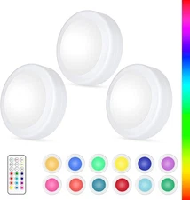 LED Puck Lights with Remote Control AA Battery Operated Lights 12 Color Close...