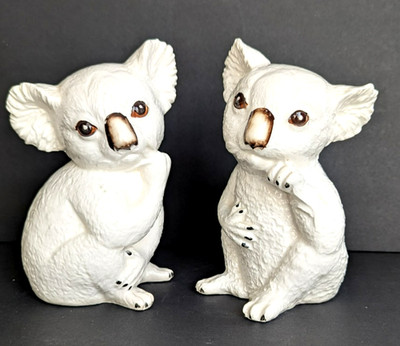 Vintage Pair White Ceramic Koala Bear Figurine Hand Painted Made In Japan