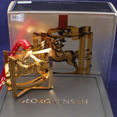 Georg Jensen Christmas Ornament ROCKING HORSE 24K Gold Plated Denmark in Box