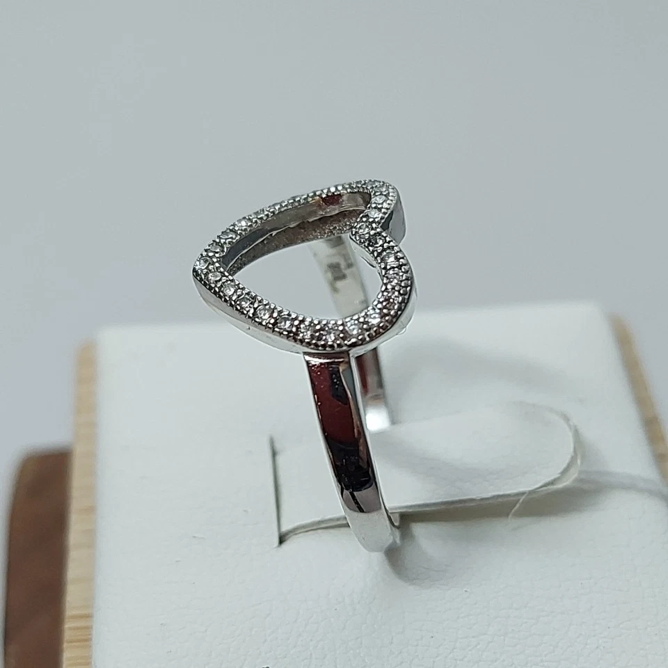 Anello Argento 925  donna rodiato bianco forma cuore zirconi brillanti incassati - Immagine 4 di 4