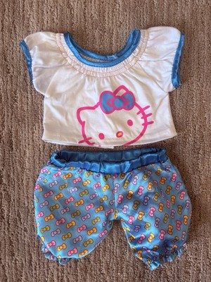 Build A Bear Clothes Hello Kitty Sanrio PJ Sleep Set White Blue Satin Pajama Set