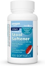 Basic Care Stool Softener Laxative, Docusate Sodium 100 mg, Softgels, 100 Count