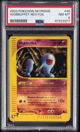 2003 POKEMON SKYRIDGE #45 WOBBUFFET-REVERSE FOIL PSA 8