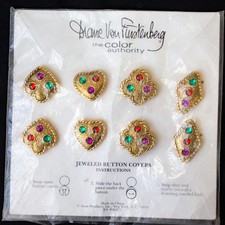 1980s  Vintage Diane Von Furstenberg for Avon 8  Gold Jeweled Button Covers