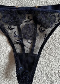 Bordelle thong, dark blue floral design, size S