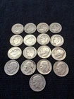 17 Silver Roosevelt Dimes 90% Silver Circulated  1946 to 1963@@@ RD-5
