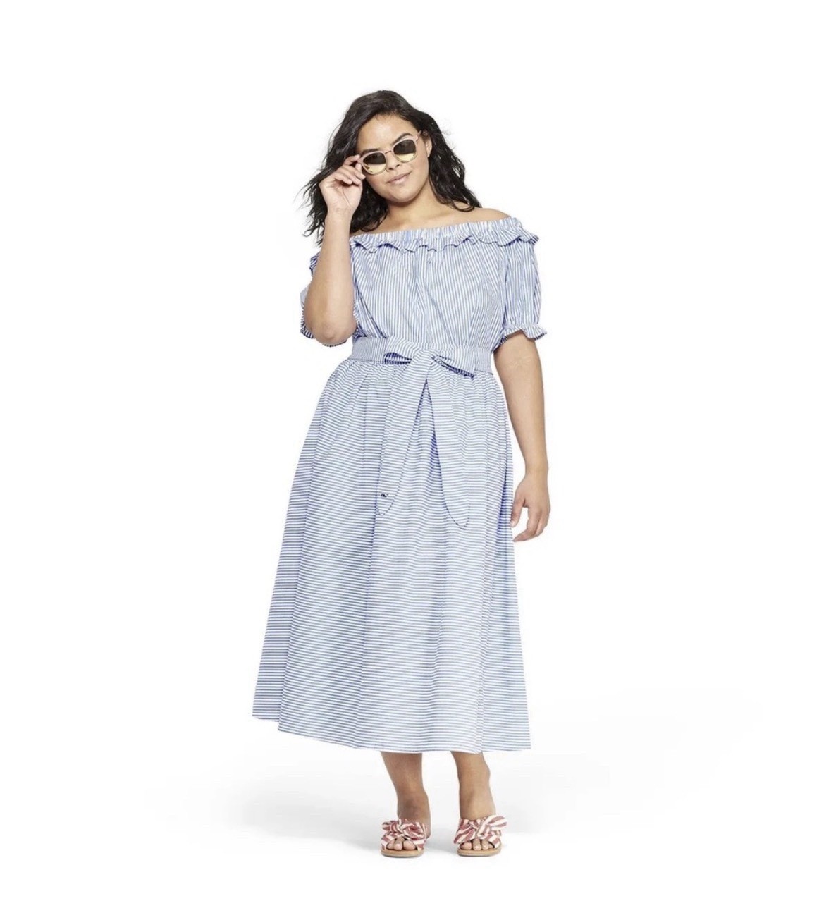 Vineyard Vines x Target Womens Nautical Belted Skirt M Blue White Stripe Midi