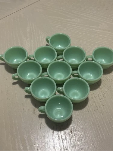 VTG Fire King 50's Oven Ware Jadeite Cup C Loop Handle Restaurant Ware Set of 11