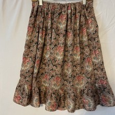 1970  s Homemade Floral Tiered Ruffled Hem Peasant Skirt Romantic Prairie S-M/L
