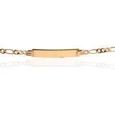 Gold ID Bracelet with Figaro Chain 14K Yellow Gold Child Engravable 6.75in