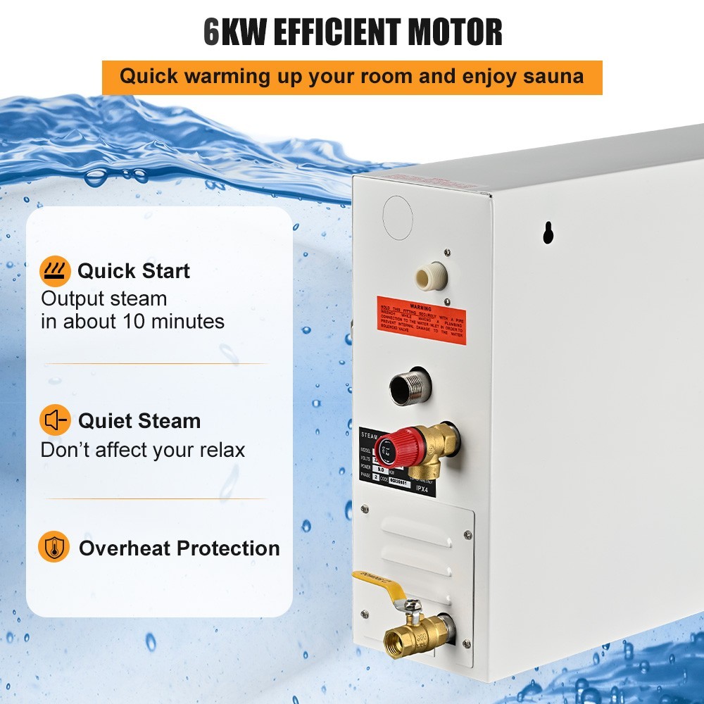 6KW 220V Steam Generator ST-135M Controller 77℉-131℉ Home SPA Sauna Bath Shower