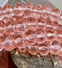 Pink Rosaline Donut Czech 25 Gemstone-Cut Faceted Rondelle Glass Beads