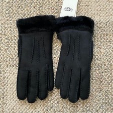 UGG Sheepskin Gloves Lined Warm Winter Black Suede 155 Women's Size M Medium