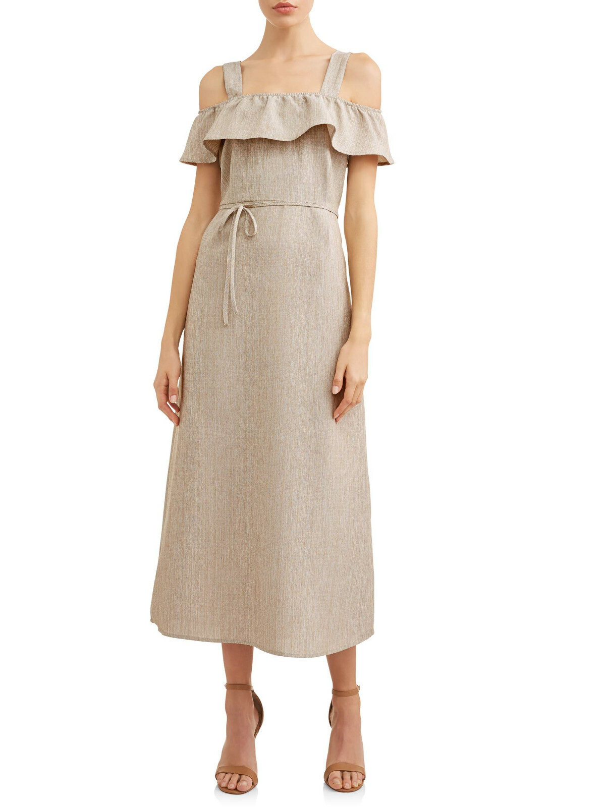 Love Sadie Women's Ruffle Shoulder Back Slit Maxi Dress