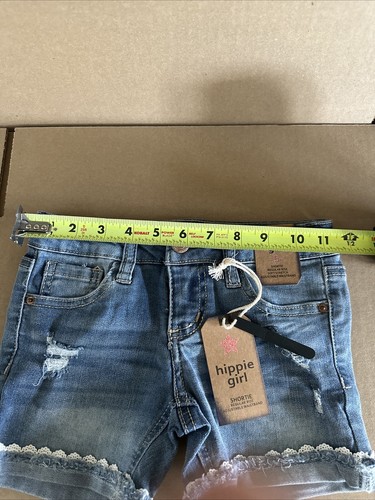 Hippie Girl NWT Girls Size 5 Shortie Reg-Rise Stretch Lace Trim Denim Shorts - Picture 8 of 10