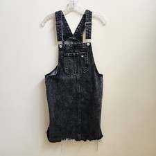 Wild Fable Overall Jumpsuit Dress Women's S Black Denim Distressed Raw Hem Bib