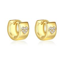 Gold Plated Small Hoop Earrings With Heart Shape Cubic Zirconia Fashion Jewelry