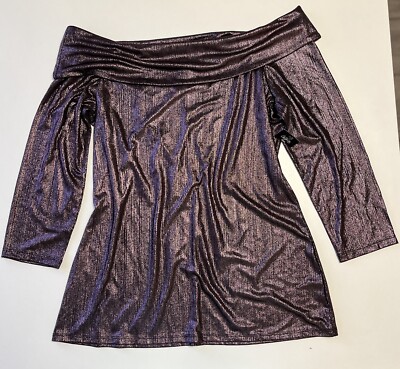CITY STREETS NEW LADIES PINK METALLIC TOP 3/4 SLEEVES SIZE L