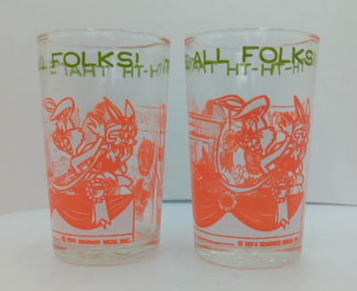 VTG 1974 Welch's Jelly Glasses Bugs Elmer Th-Th-Th That's All Folks! Lot of 2