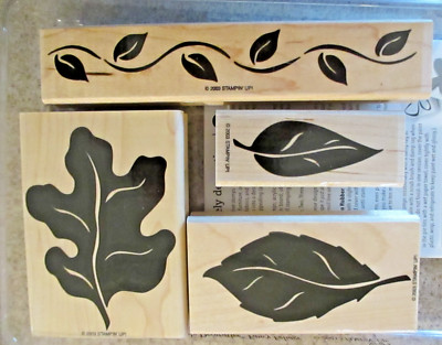 Mounted Stampin UP! ''FANCY FOLIAGE'' set of 4 Wood Rubber Stamps RETIRED