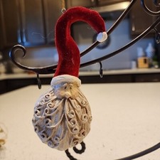 Old World Santa Heads Resin With Golden String Hanging Cracker Barrel Vintage 7