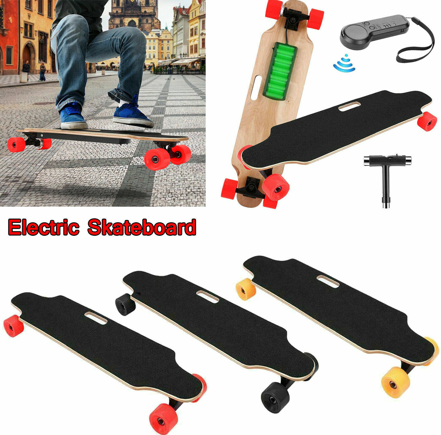 NEW Electric Skateboard Maple Deck Longboard Crusier with Remote