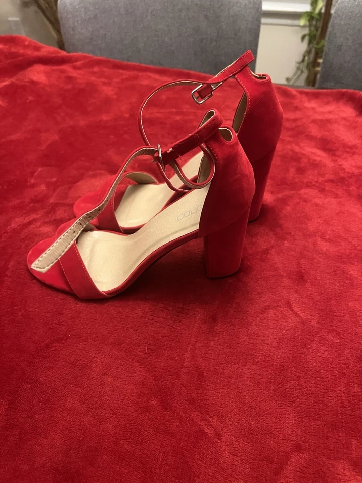 Boohoo Mujer Rojo Correa al Tobillo Tacones Bloque Talla EE. UU.: 7 Foto 2 de 4