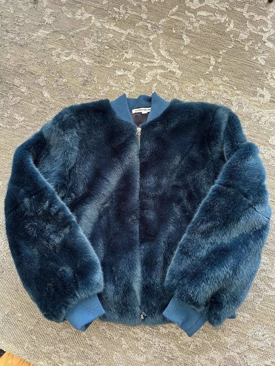 ELIZABETH AND JAMES FAUX FUR TEAL BLUE BOMBER JACKET SIZE SMALL eBay