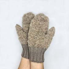 Brown fluffy mittens with a sparkle effect, Cute plush gloves, Alpaca Wool Mohai