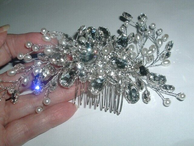 Silver White Pearl & Rhinestone Floral Vine Prom Bridal 6 