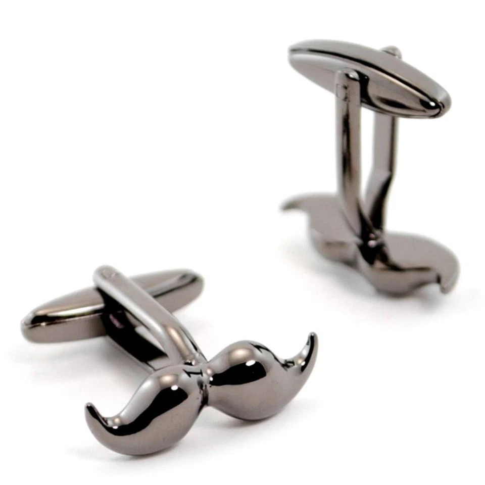 BIGOTE GEMELOS Gunmetal Bigote BOLSA DE REGALO Movember Dapper Boda Novio Foto 2 de 3