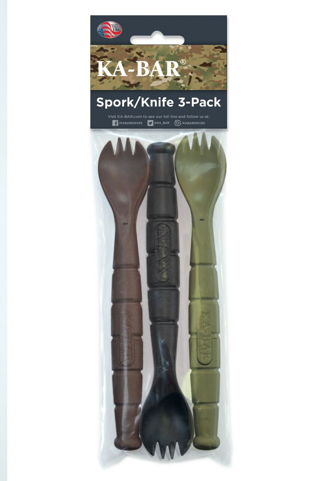 KABAR 9909MIL Field Kit Tactical Spork 3 Pack Fork/Spoon/Knife USA Made
