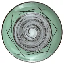 2 Vintage MCM Signed Santa Anita Ware California Green Brown Swirl Spiral Plates