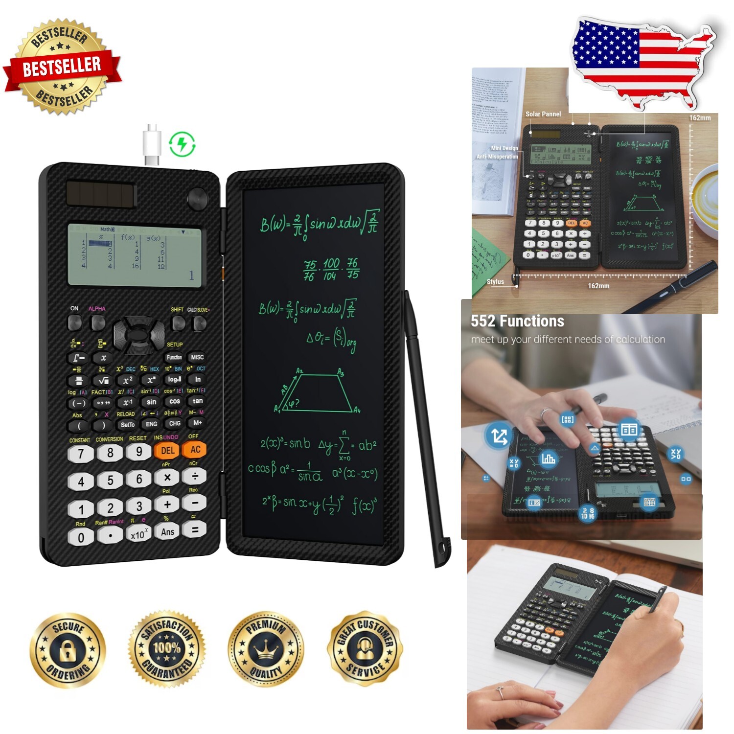 Rechargeable 552-Function Scientific Calculator with LCD Writing Tablet-image