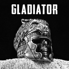 Sculpt Rings  Skull Gladiator with Wolf Helmet Stainless Steel Men Punk Ring