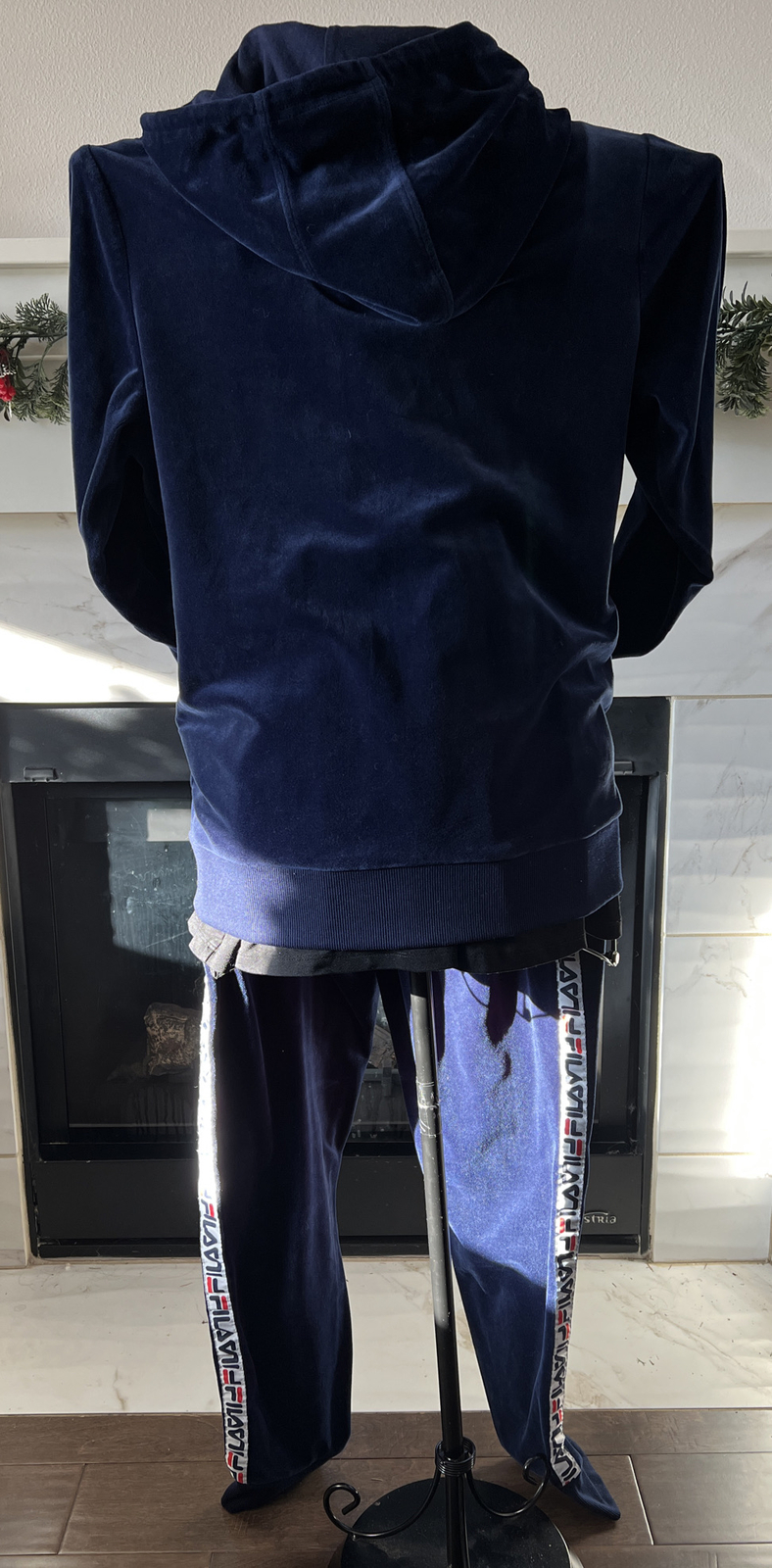 Felpa vintage FILA velluto tuta da pista COSTRUITA CON LOGO a righe uomo cerniera a L