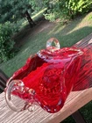 Salviati Murano art glass bowl Dish, ruby red w/ gold flecks Mid-Century Vintage