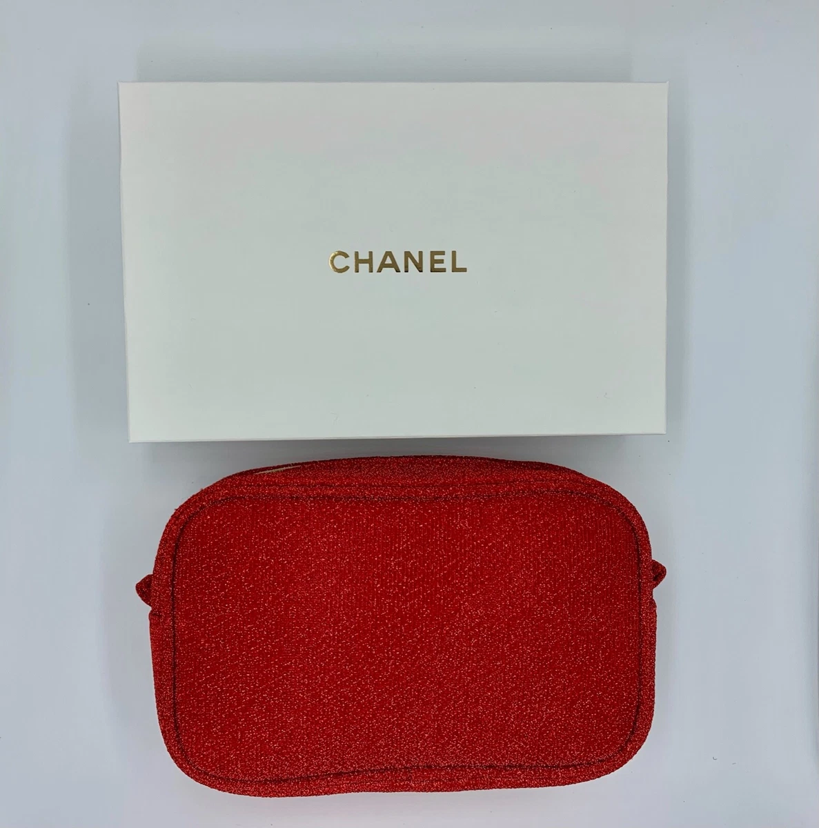 CHANEL Beaute Cosmetic Makeup Bag Pouch Clutch Sparkling RED GOLD w/ gift  box