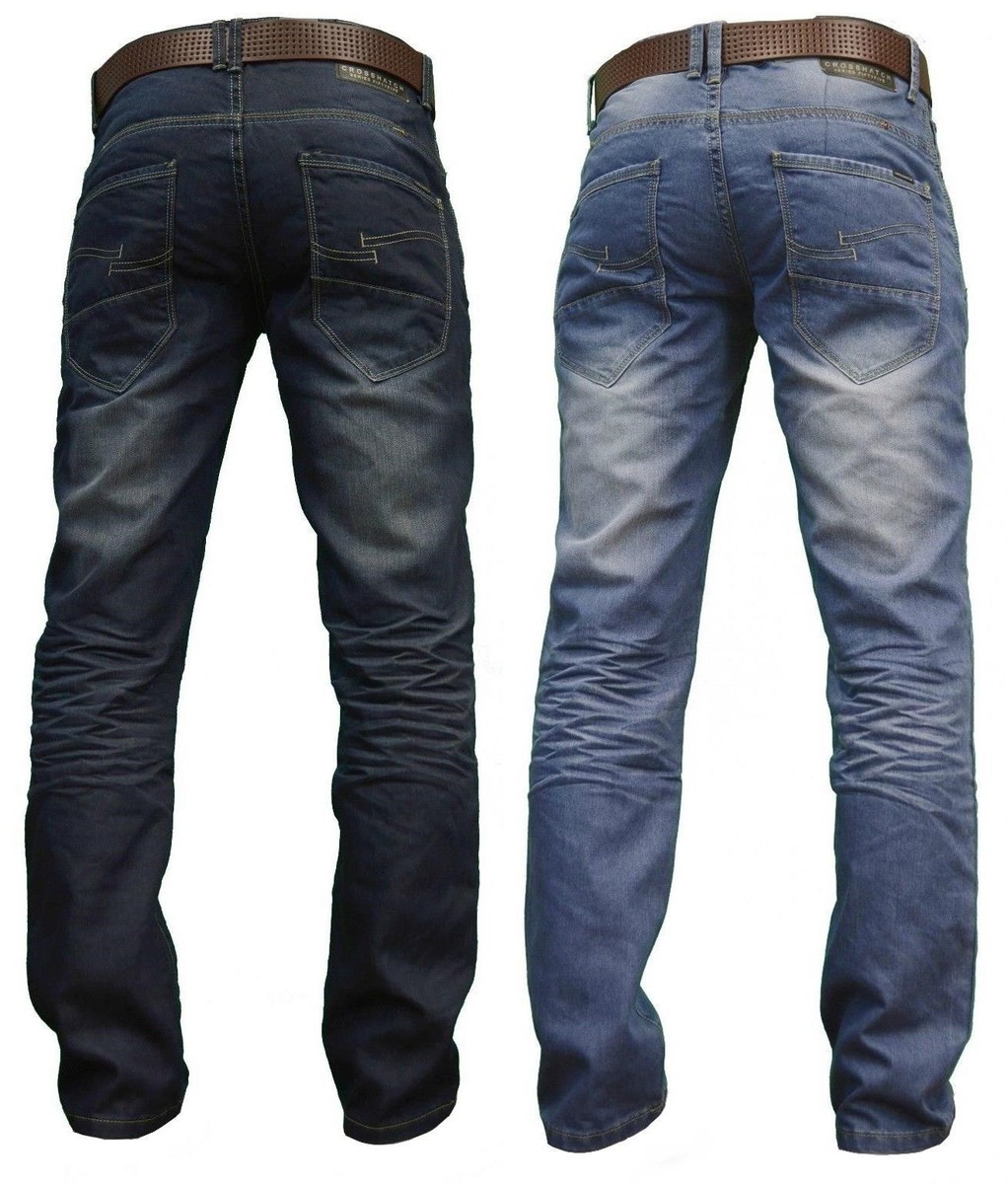 【m】 CrossHatch Mens Denim JEANS New Straight Fit Faded Zip Fly Sale